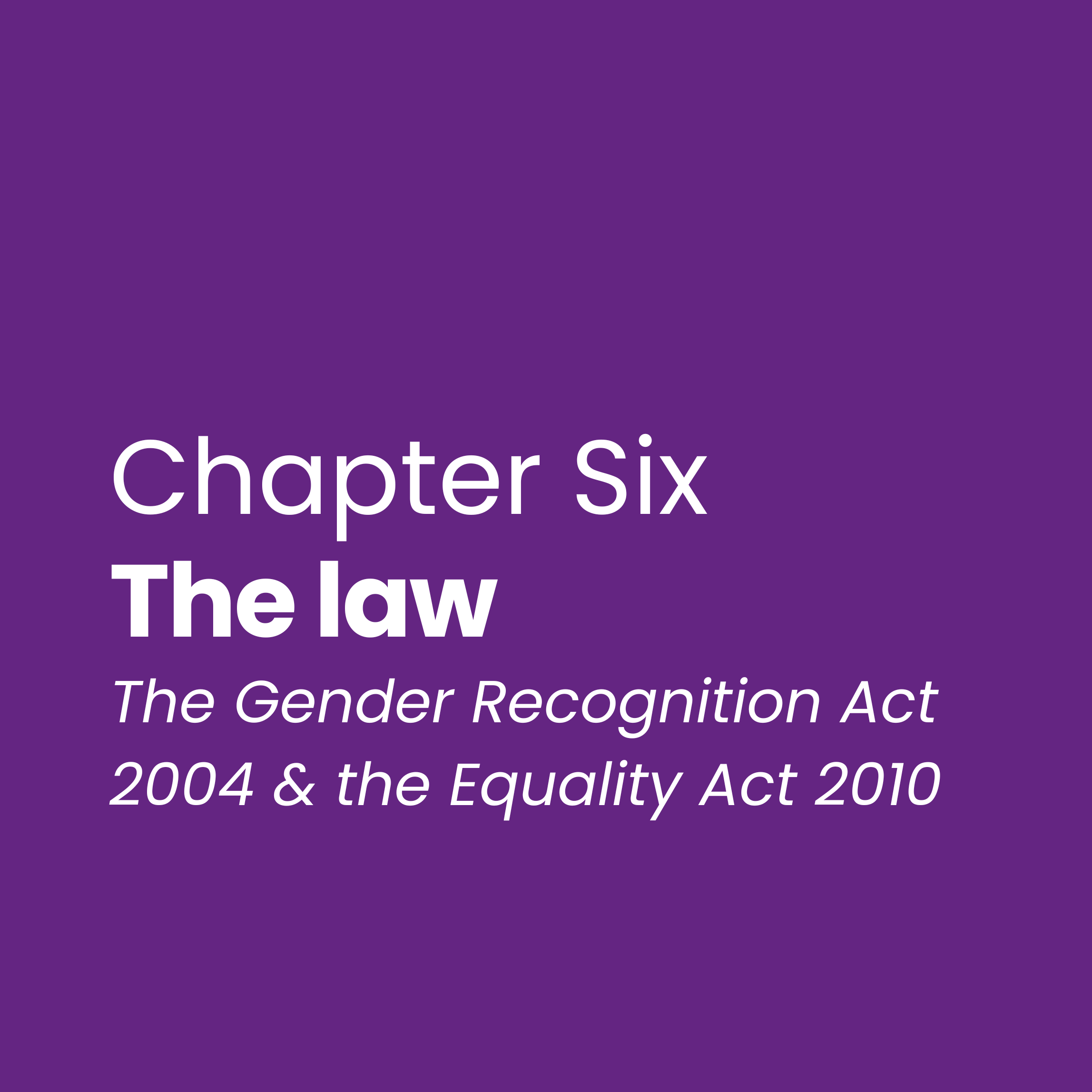 Click to read Chapter Six: the law, the Gender Recognition Act 2004 and the Equality Act 2010